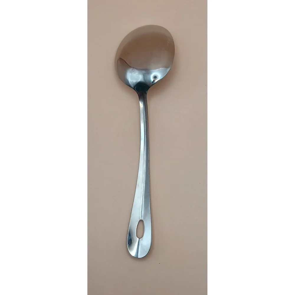 Stainless Steel Basting Spoon Solid Serving Spoon with Hanging Hole Silver